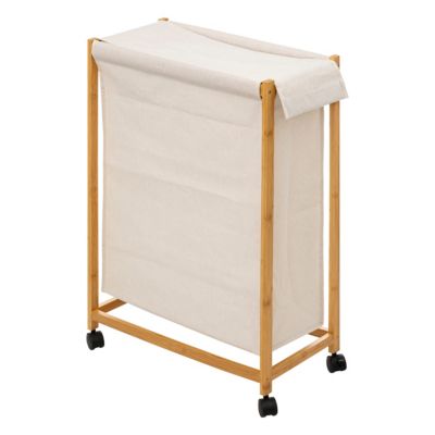 Panier à linge sur roulettes en coton et bambou l.28 x L.55 x H.80 cm, 5Fives