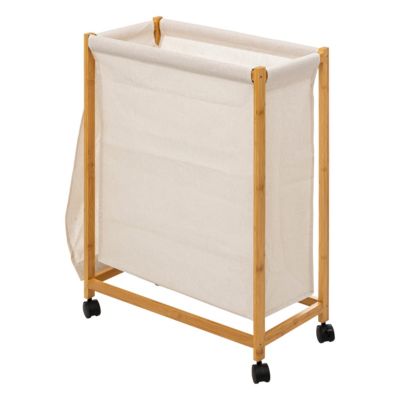 Panier à linge sur roulettes en coton et bambou l.28 x L.55 x H.80 cm, 5Fives