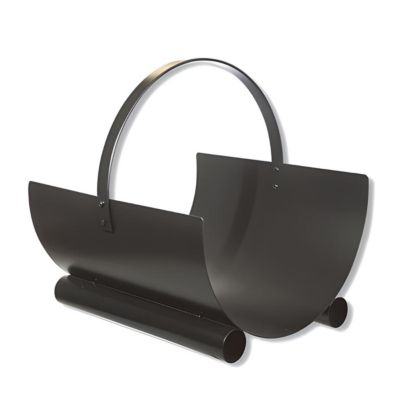 Panier à bûches de cheminée couleur Noir, porte, range bûches en Fer forgé - Hauteur 23 x Longueur 40 x Largeur 40 cm