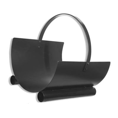 Panier à bûches de cheminée couleur Noir, porte, range bûches en Fer forgé - Hauteur 23 x Longueur 40 x Largeur 40 cm