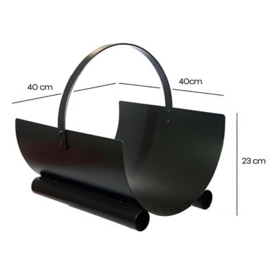 Panier à bûches de cheminée couleur Noir, porte, range bûches en Fer forgé - Hauteur 23 x Longueur 40 x Largeur 40 cm