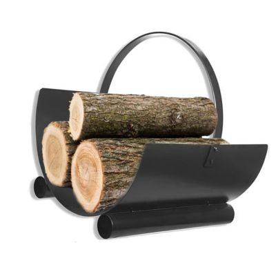 Panier à bûches de cheminée couleur Noir, porte, range bûches en Fer forgé - Hauteur 23 x Longueur 40 x Largeur 40 cm