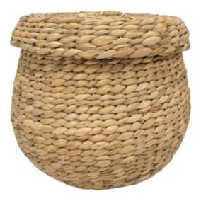 Panier Décoratif de Rangement Arona, Marron, Jacinthe d'Eau, 30x30x26,5 cm, EPIKASA