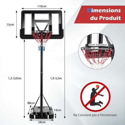 Panier De Basket Sur Pied Réglable - Hauteur 245-305cm, Roulettes, Base Stable - Intérieur Et Extérieur !