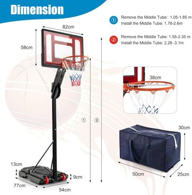 Panier De Basket-ball Hauteur Réglable 125-305 Cm, Support De Basketball Mobile Exterieur