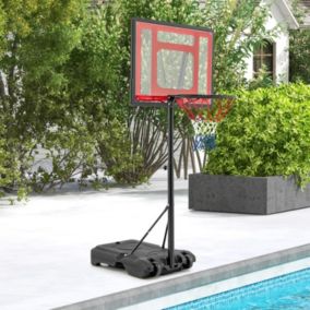 Panier de Basket pour Piscine But de Basket Portable et Cerceau Réglable en Hauteur avec Roues et Base Remplissable Rouge