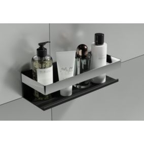 Panier de douche acier inoxydable, étagère de douche, largeur 28 cm, Chrome / Noir mat