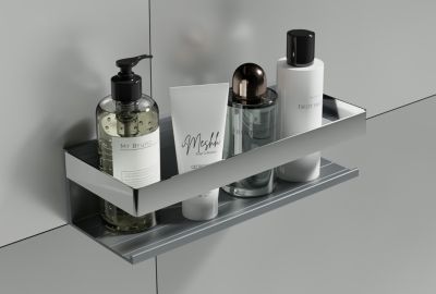 Panier de douche en acier inoxydable, étagère de douche - largeur 28cm - Chrome / Satiné