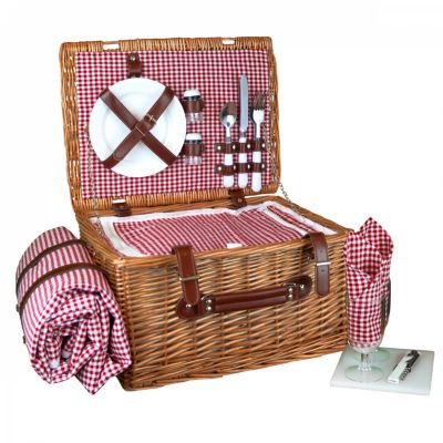 Panier de pique-nique isotherme avec nappe et accessoires - 2 personnes  - Rouge - Linxor