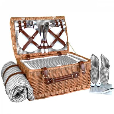 Panier de pique-nique isotherme avec nappe et accessoires - 4 personnes  - Gris - Linxor