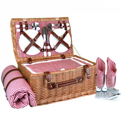 Panier de pique-nique isotherme avec nappe et accessoires - 4 personnes  - Rouge - Linxor