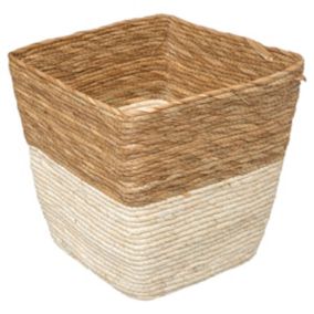 Panier de rangement bicolore tressé en fibres naturelles coloris blanc M