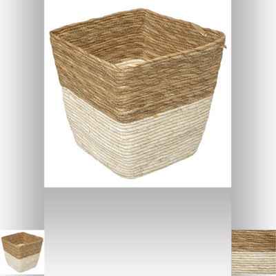 Panier de rangement bicolore tressé en fibres naturelles coloris blanc M