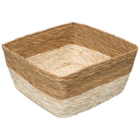 Panier de rangement bicolore tressé en fibres naturelles coloris blanc S