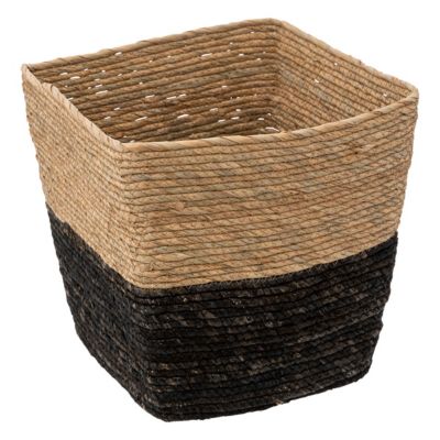 Panier de rangement bicolore tressé en fibres naturelles coloris noir M