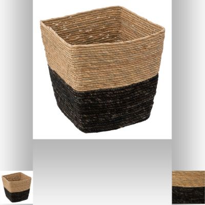 Panier de rangement bicolore tressé en fibres naturelles coloris noir M