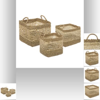 Panier de rangement carré avec poignées coloris naturel vendu par 3 pièces