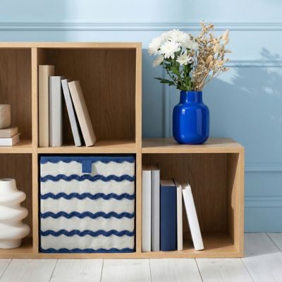 Panier de rangement carré Box & Beyond blanc et bleu H.31 x l.31 x P.31 cm