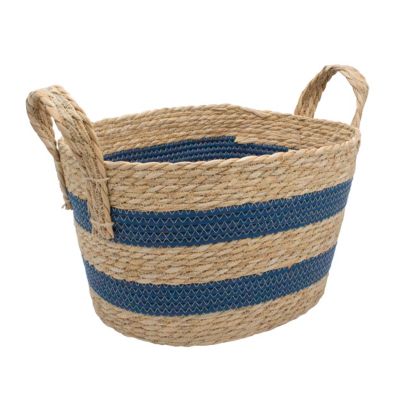 Panier de rangement en jonc de mer bleu L Box & Beyond Ari