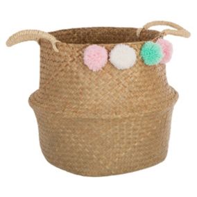 Panier de rangement enfant Pompons - L. 34 cm - Marron