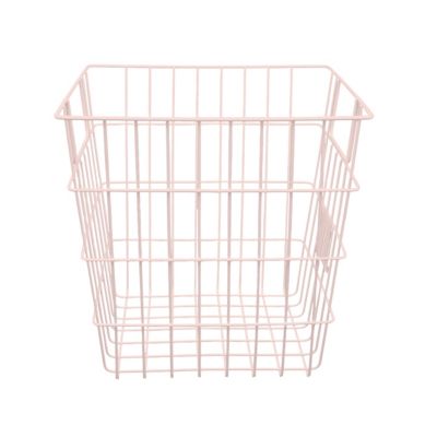 Panier de rangement filaire carré en métal rose