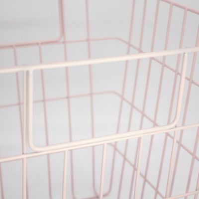 Panier de rangement filaire carré en métal rose