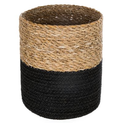 Panier de rangement rond et opaque, osier et noir vendu par 3 pièces