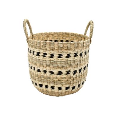Panier Rond HMF En Jacinthe D'Eau – 30x12 Cm – Poignées Bois – Rangement Déco Ou Cadeau