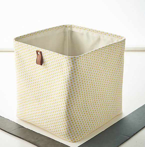 Panier de rangement textile cube jaune motif à pois | Castorama