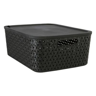 Panier de rangement tressé à couvercle Noir, L. 40 x l. 30.5 x H. 15 cm, TRESSY