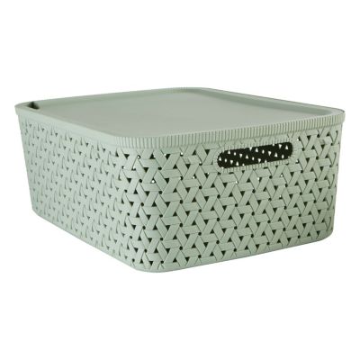 Panier de rangement tressé à couvercle Vert, L. 40 x l. 30.5 x H. 15 cm, TRESSY