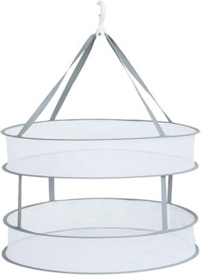 Panier de séchage double pliable - 60cm de diamètre, séchoir à linge suspendu Tier de séchage en maille pliable Panier de séchage