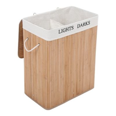 Panier à Linge Sale Double Compartiment BAKAJI 100L En Bambou - 52x32x63 Cm Avec Couvercle