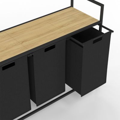 Rangement Buanderie Moderne Panier à Linge 3 Compartiments En.casa - Meuble De Rangement Linge Sale Avec Corbeilles Coulissantes - 76x103x38cm Noir Paniere A Linge Sale 3 Compartiments