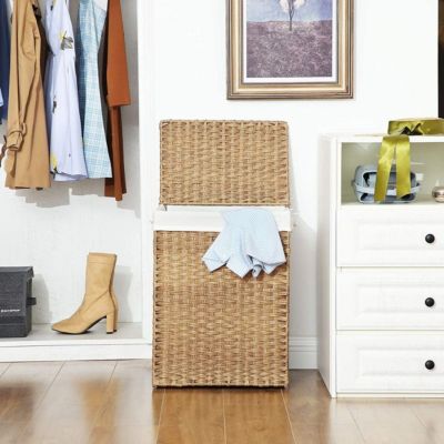 Panier à Linge avec 2 Poignées et Sac Amovible - Imitation Jonc Naturel
