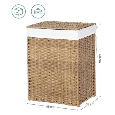 Panier à Linge avec 2 Poignées et Sac Amovible - Imitation Jonc Naturel