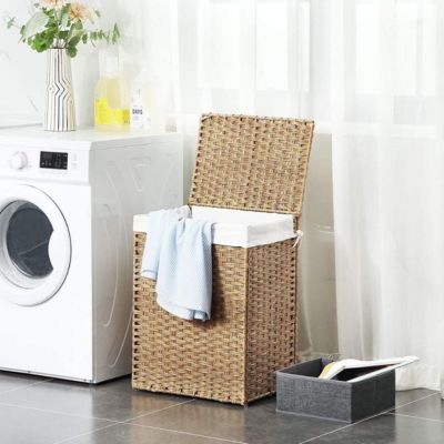 Panier à Linge avec 2 Poignées et Sac Amovible - Imitation Jonc Naturel
