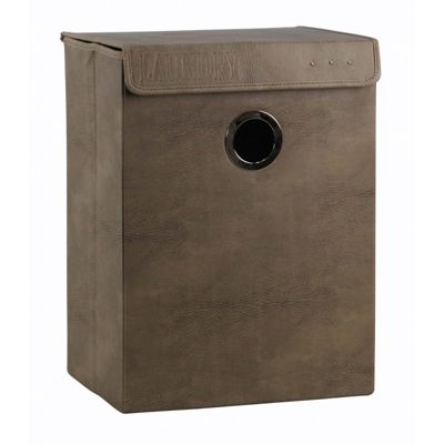 Panier à linge avec couvercle marron effet vieilli H. 54 cm - BASKET