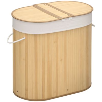 Panier à linge corbeille à linge bac à linge 100 L 2 compartiments couvercle sac amovible 2 poignées tissu bambou