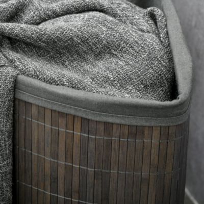 Panier à linge d'angle corbeille à linge bac à linge 55 L couvercle sac amovible poignée bambou tissu gris