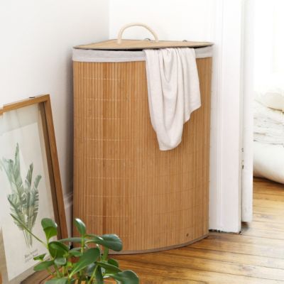 Panier à linge d'angle en bambou H60 cm - YSA