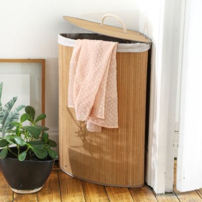 Panier à linge d'angle en bambou H60 cm - YSA