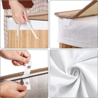 Panier à Linge en Bambou 3 Compartiments avec Couvercle et Poignées, 150L - L60 x H61,5 cm