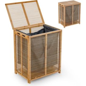 Panier à Linge en Bambou de 80 L Coffre à Linge avec Couvercle Sac à Linge Amovible pour le Linge Sale Coffre à Linge
