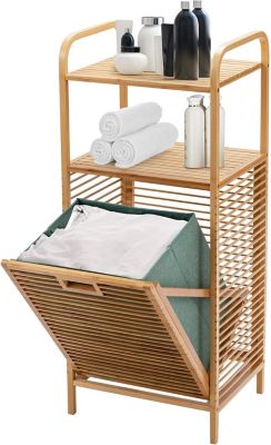 Panier à Linge en Bambou, Étagère Résistant à la Corrosion et aux Mites, Idéal pour Salle de Bain, Chambre, Balcon, Marron et Vert