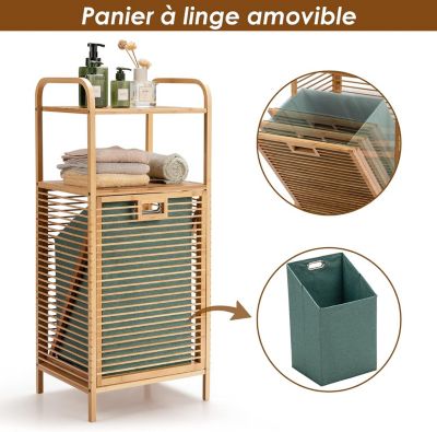 Panier à Linge en Bambou, Étagère Résistant à la Corrosion et aux Mites, Idéal pour Salle de Bain, Chambre, Balcon, Marron et Vert