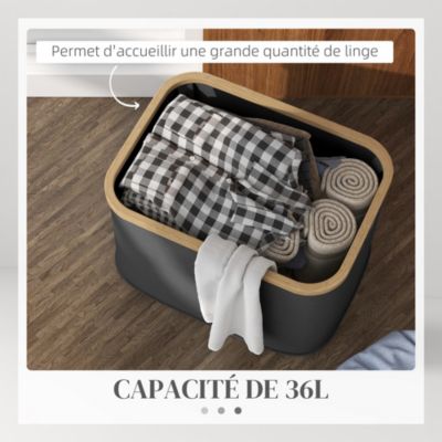 Panier à linge pliable 36L - corbeille à linge sale avec poignées - non tissé noir bambou