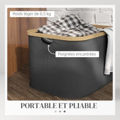 Panier à linge pliable 36L - corbeille à linge sale avec poignées - non tissé noir bambou