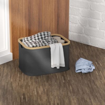 Panier à linge pliable 36L - corbeille à linge sale avec poignées - non tissé noir bambou