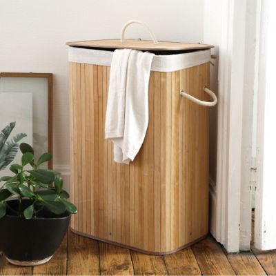 Panier à linge rectangulaire en bambou 70L H60 cm - YSA